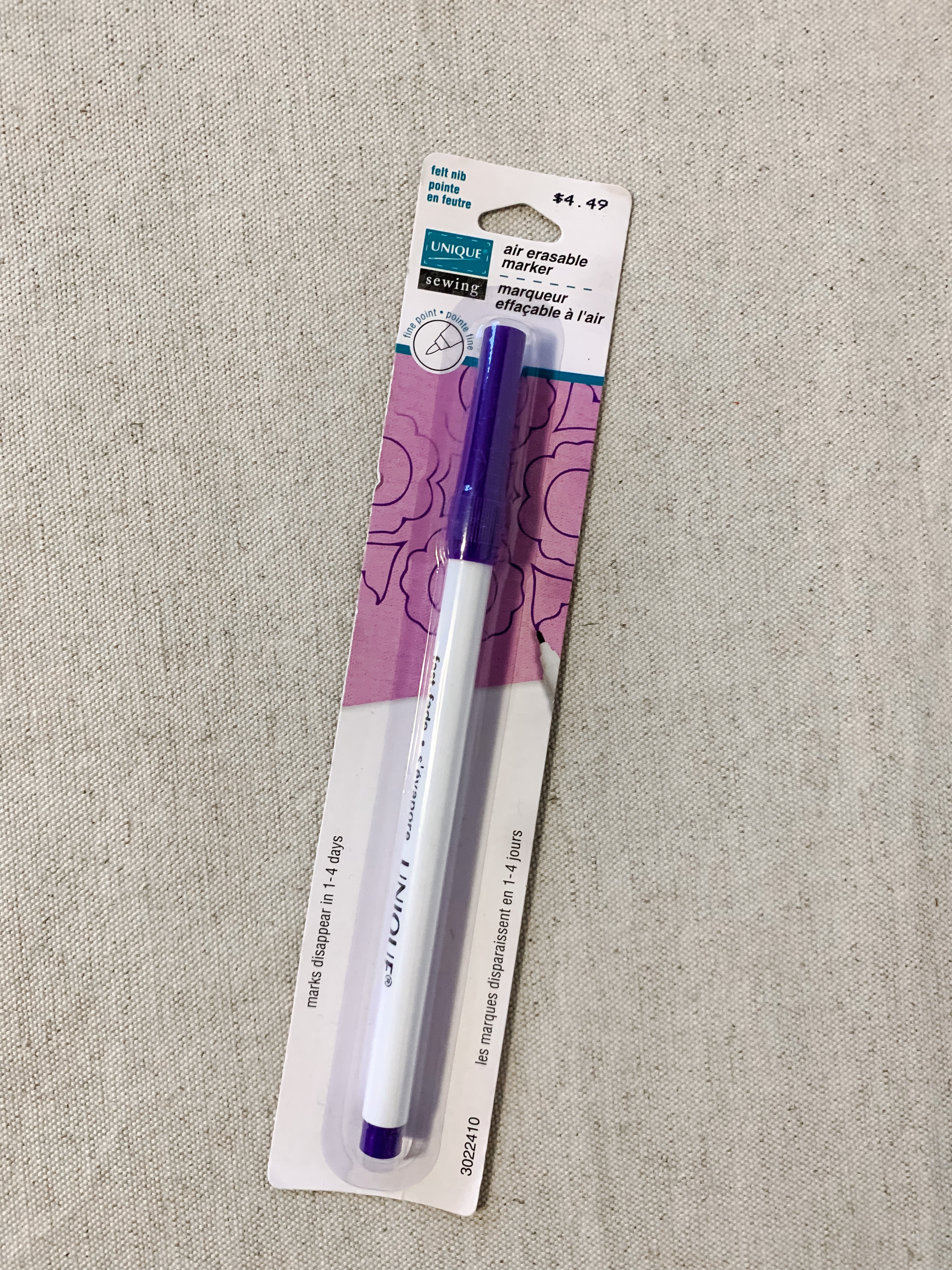 Stylo-marqueur à tissus à disparition rapide