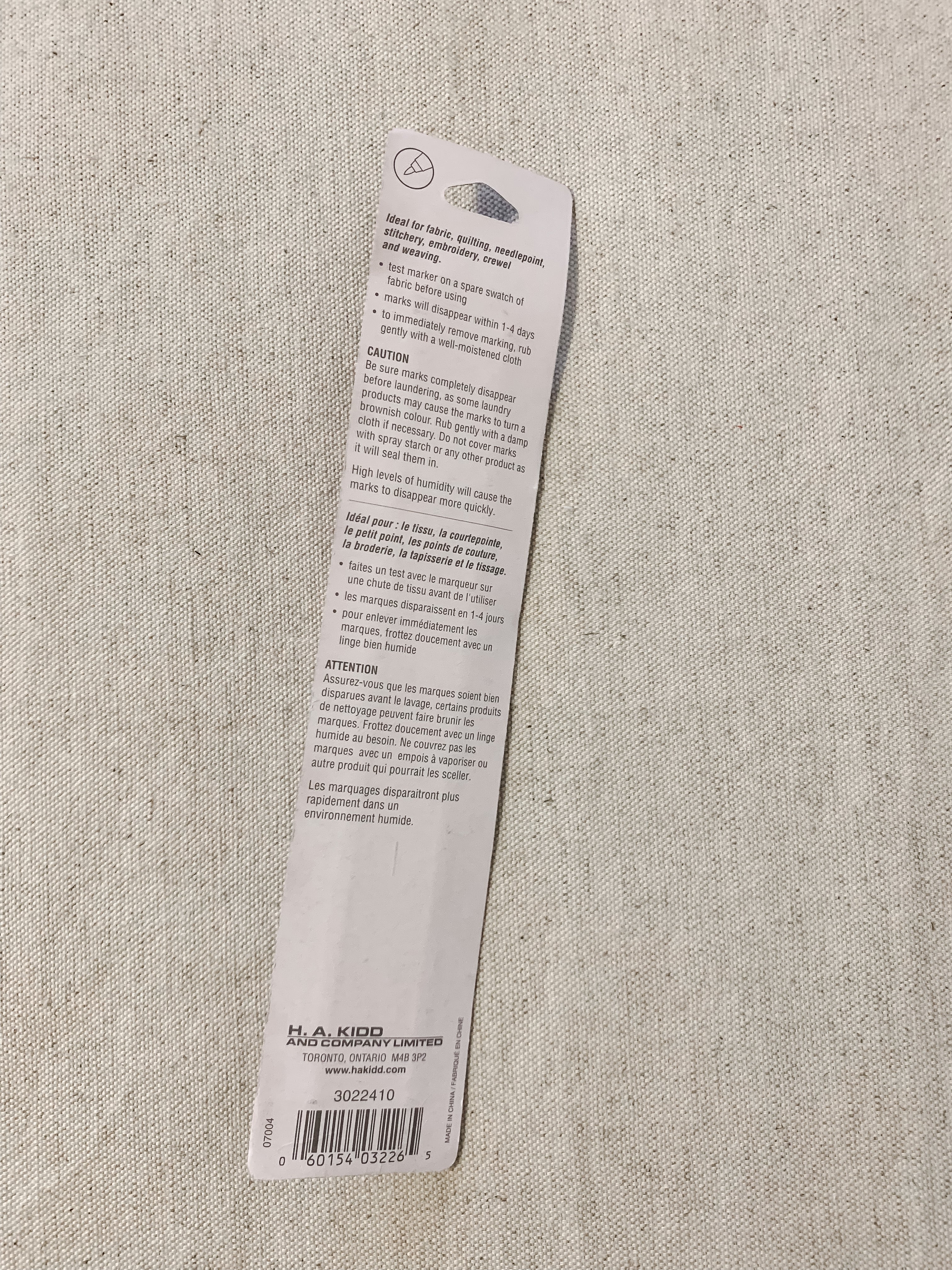 Stylo-marqueur à tissus à disparition rapide